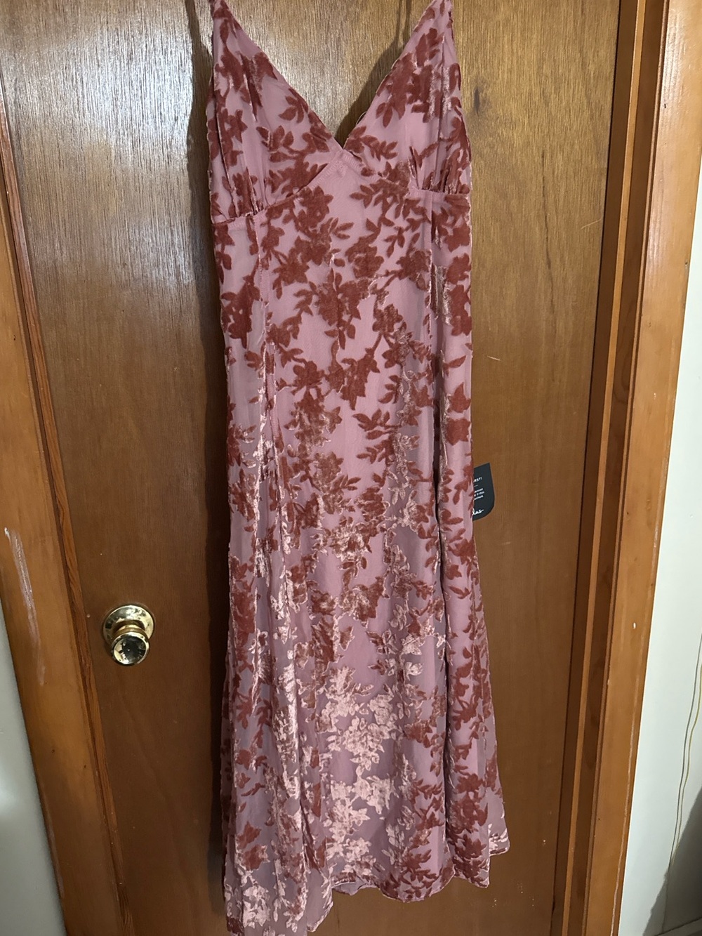 Lulu's Blush Pink Maxi Slip Dress with Rust Floral Burnout